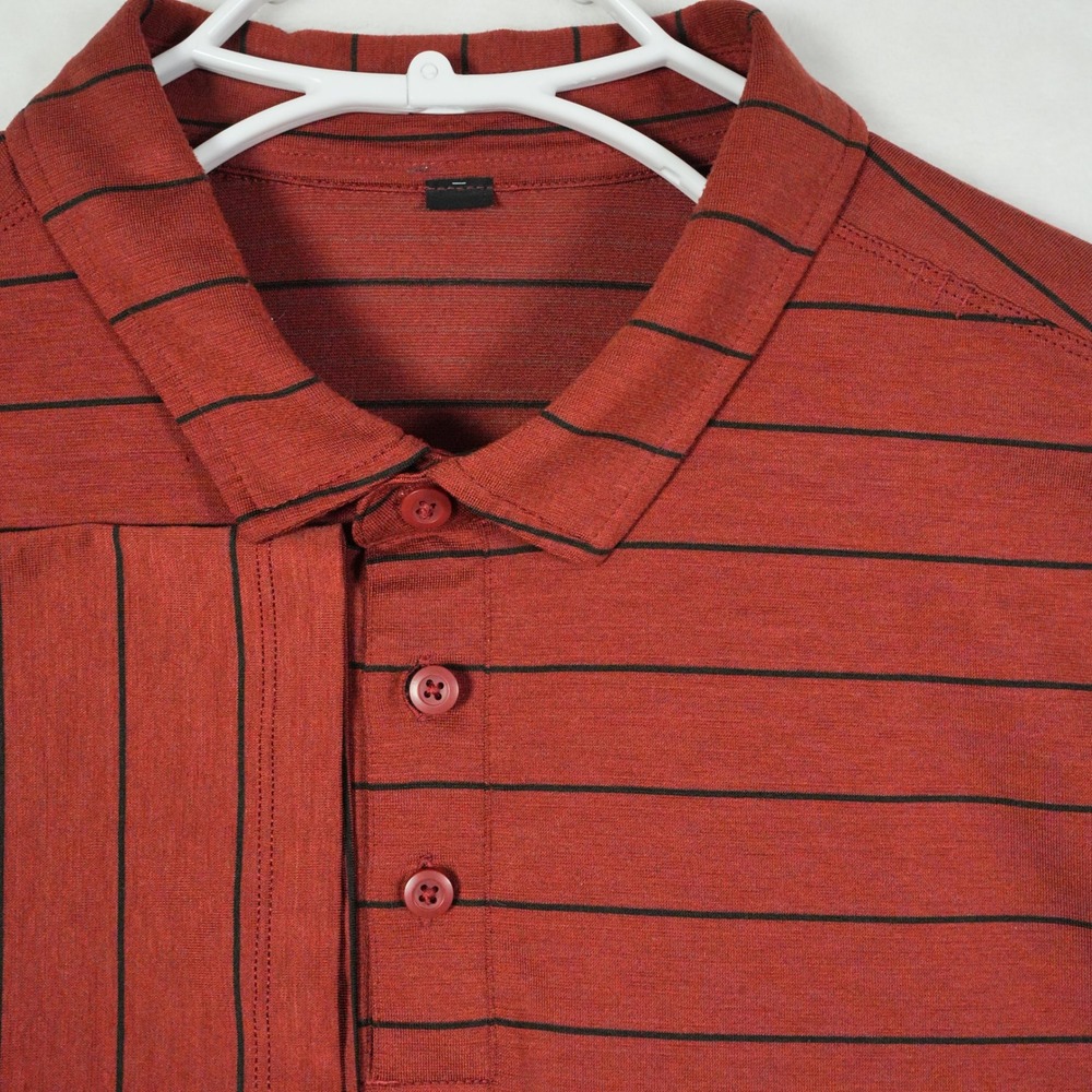 Lululemon ABC Polo Shirt‎ Men Rust Black Stripe Short Sleeve Athleisure Large